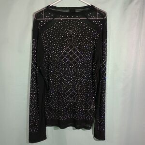 Black Sheer Rhinestone Mesh Top Long Sleeve Sparkly Party Blouse